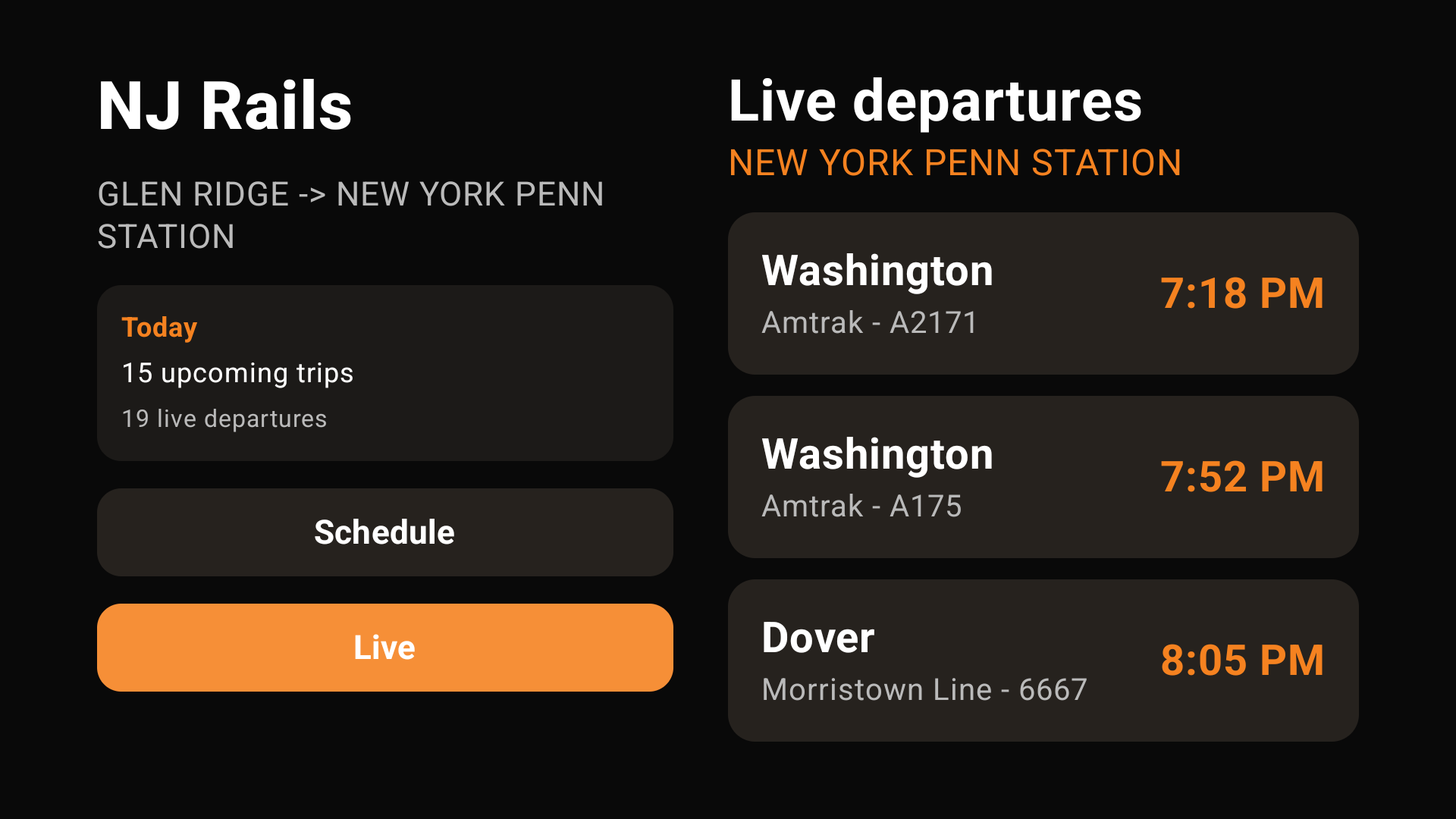 NJ Rails live departure board on Android TV